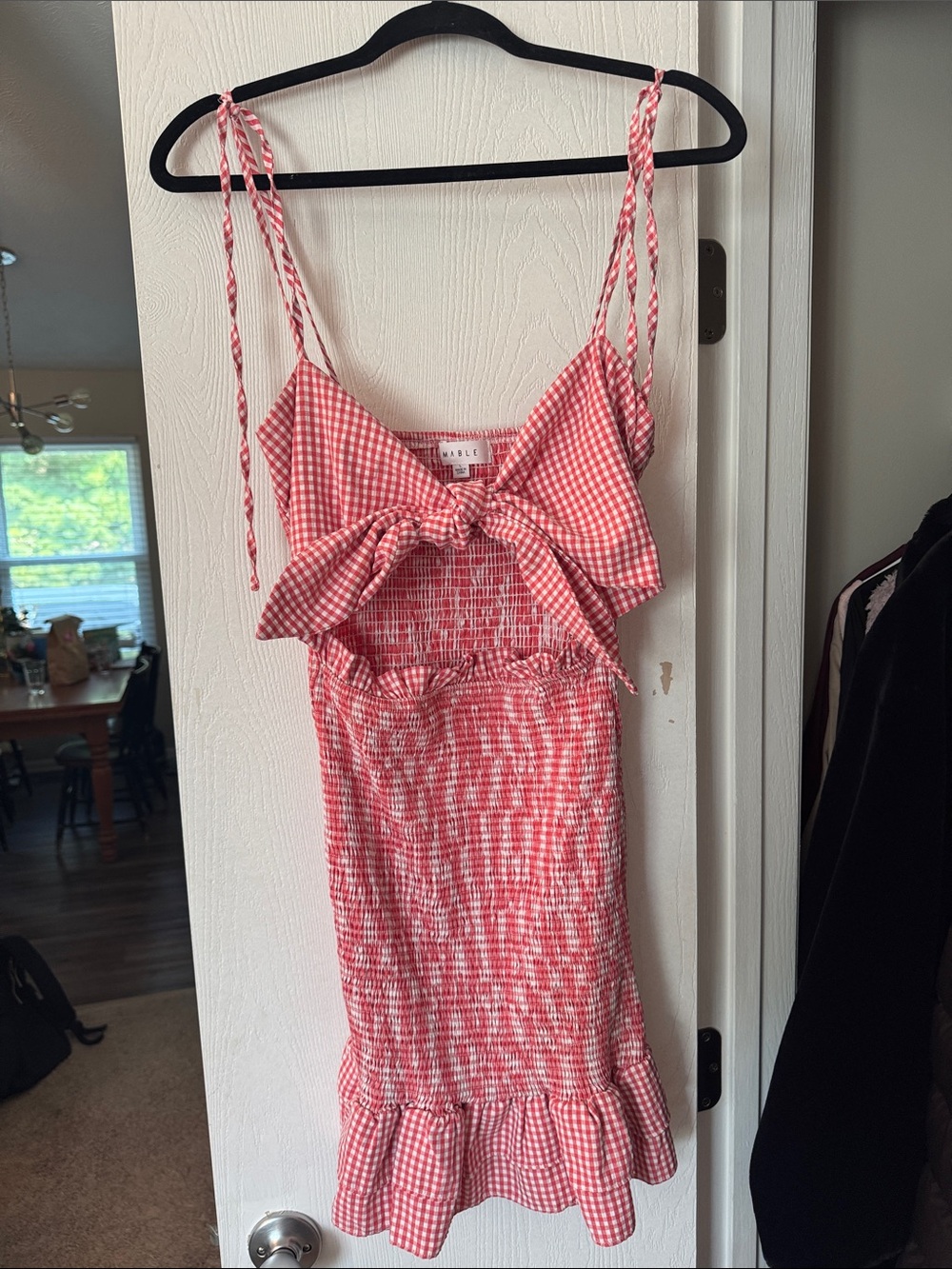 Red Checkered Gingham Tie-Front Slip Dress